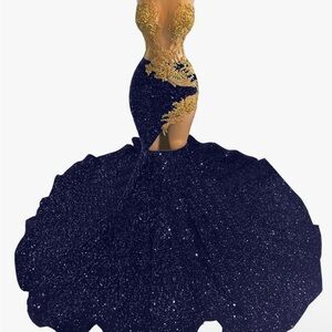 Elegant Navy and Gold Gown